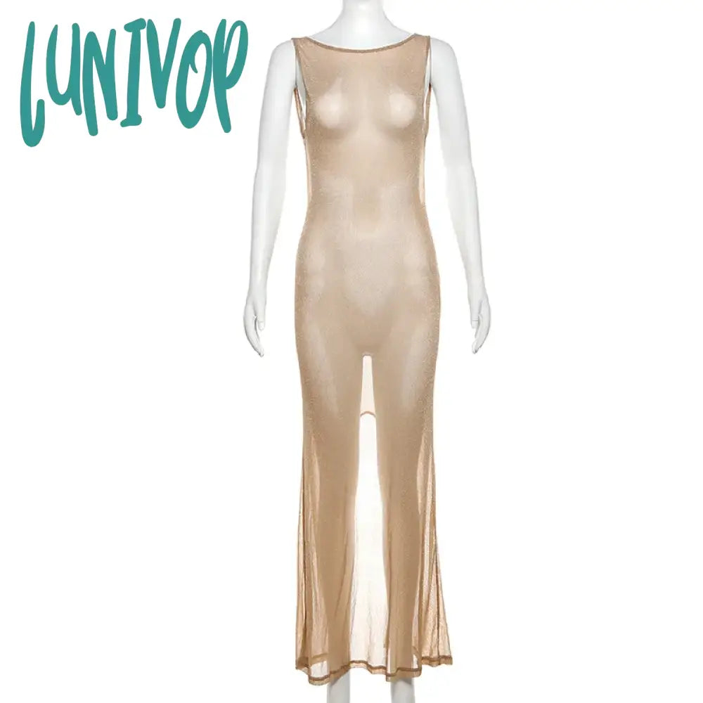 Lunivop Gold Sequin Split Backless Beach Dresses Sexy Exposed Waist Slim Fit Elegant Women’s