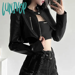 Lunivop Goth Dark Zipper Cyber Gothic Y2K Crop Jackets Grunge Punk Style Faux Leather Coats Female