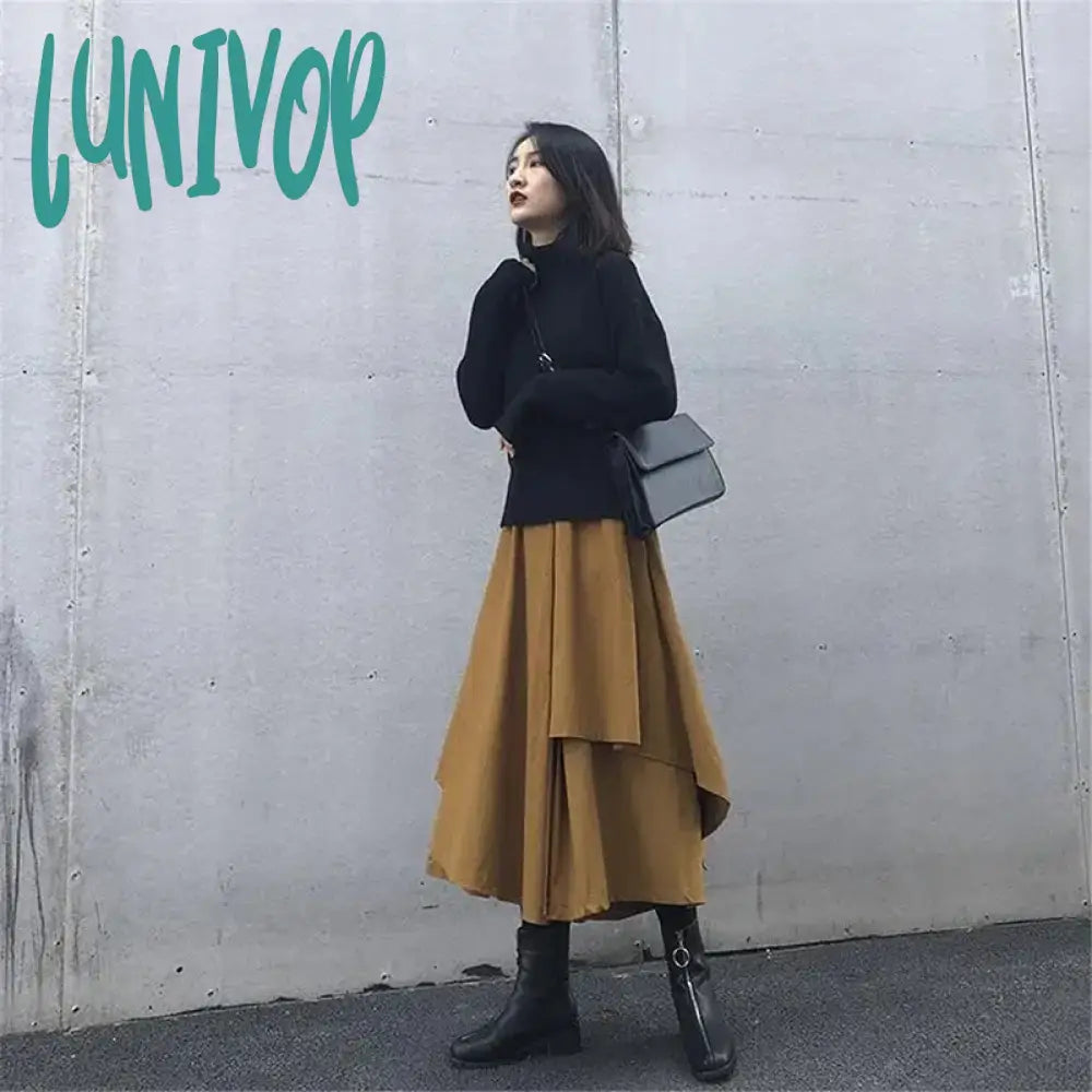 Lunivop Gothic Asymmetrical Cargo Skirts Women Streetwear Punk Irregular High Waist A Line Pleated
