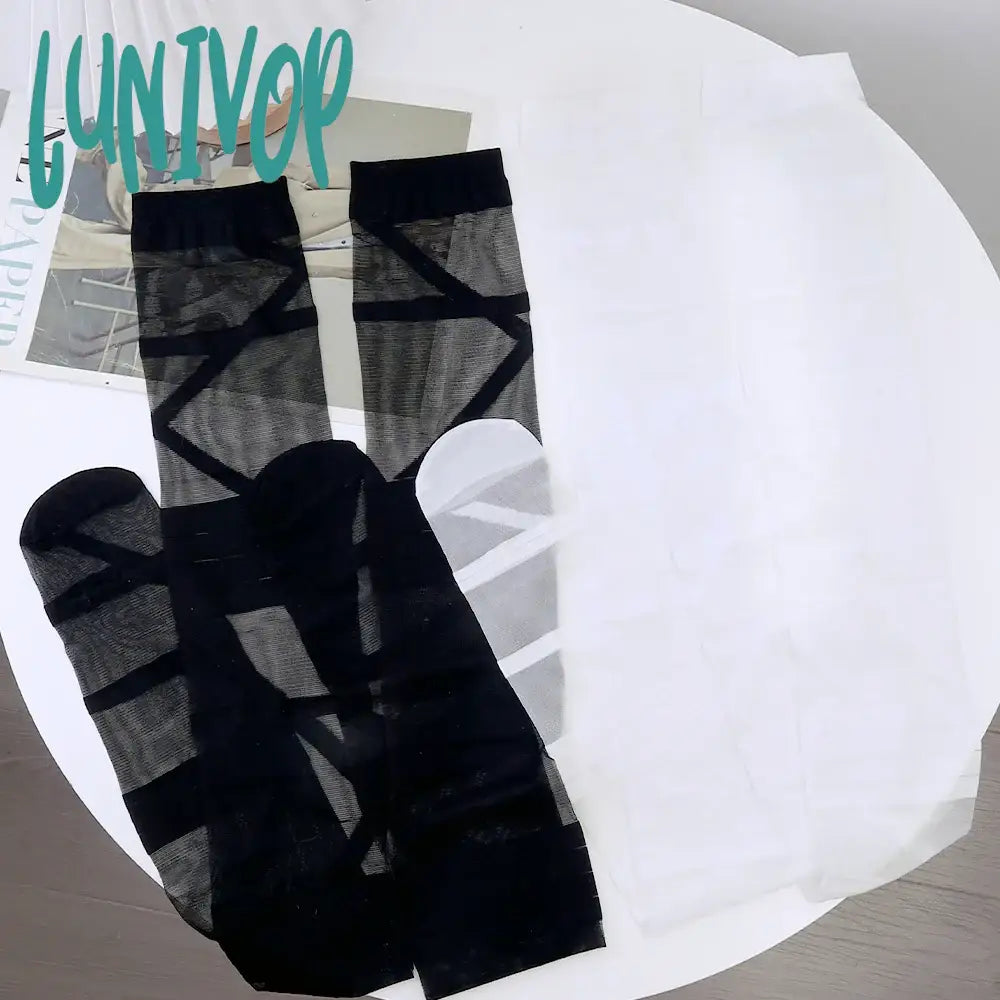 Lunivop Gothic Lolita Stockings For Women Ultra-Thin Transparent Silk Socks Thigh High Long Sock