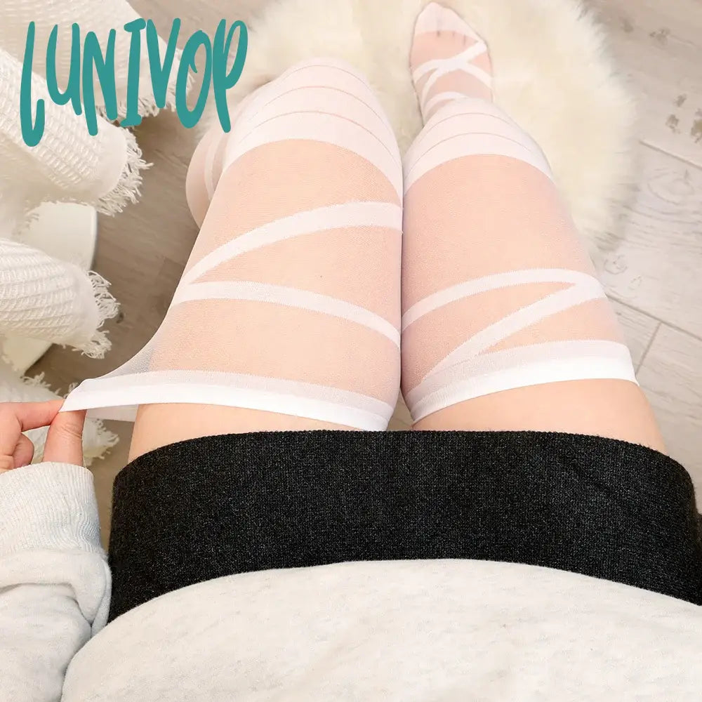 Lunivop Gothic Lolita Stockings For Women Ultra-Thin Transparent Silk Socks Thigh High Long Sock