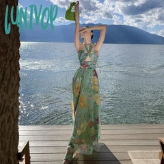 Lunivop Grunge Halter Fairy Retro Evening Dress For Women Floral Elegant Party Summer Dresses Fancy