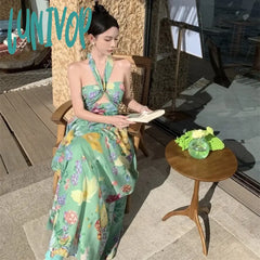 Lunivop Grunge Halter Fairy Retro Evening Dress For Women Floral Elegant Party Summer Dresses Fancy