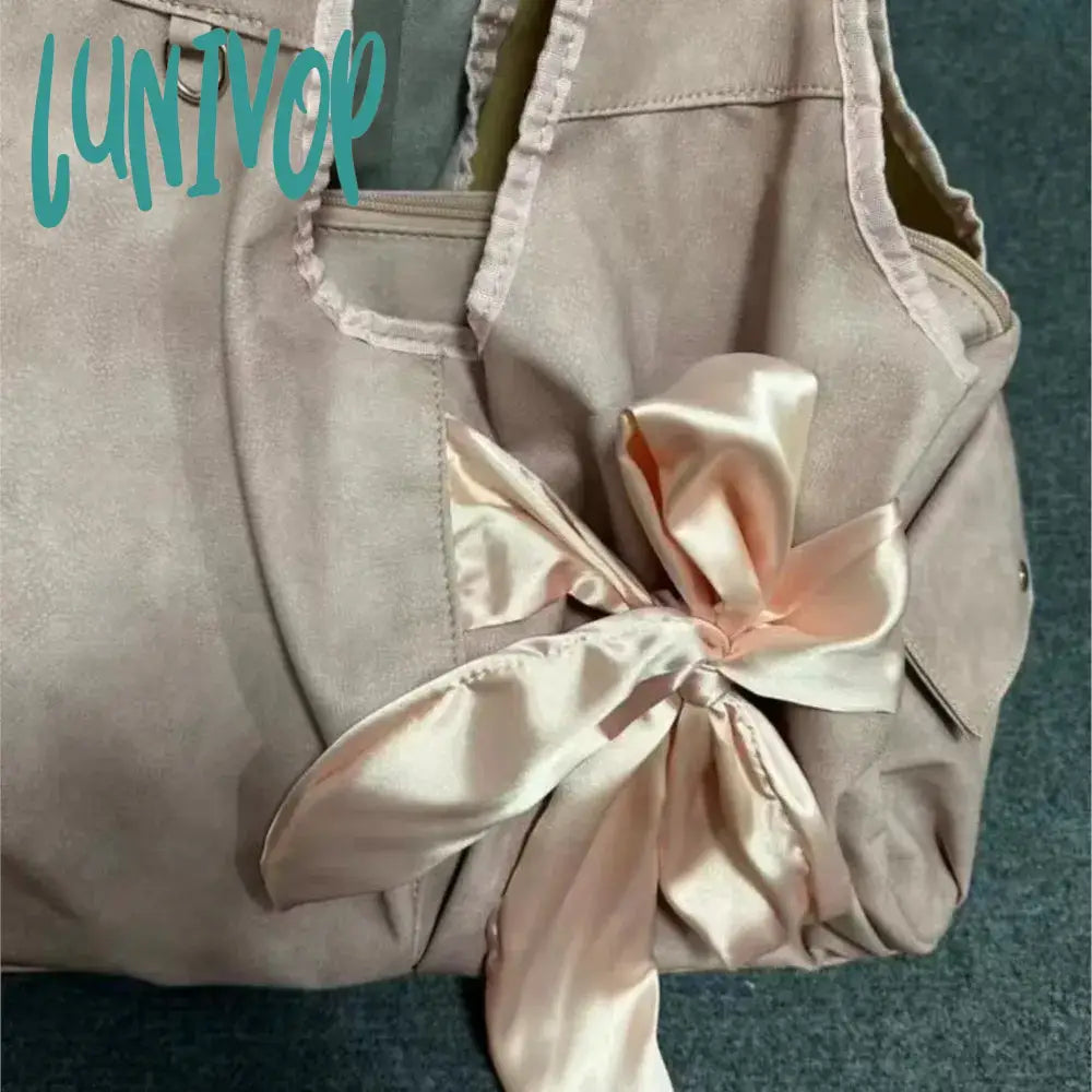 Lunivop Harajuku Large Capacity Tote Bag Women Fairycore Aesthetic Bow Chic Grey Handbag Female