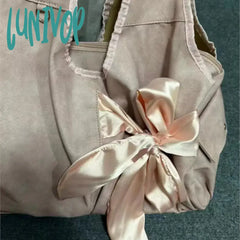 Lunivop Harajuku Large Capacity Tote Bag Women Fairycore Aesthetic Bow Chic Grey Handbag Female