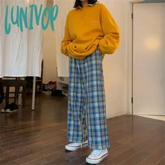 Lunivop Harajuku Plaid Pants For Women Trousers Streetwear Woman Harem Autumn Ladies Causal Plus