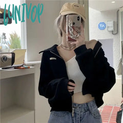 Lunivop Harajuku Streetwear Women Sweatshirts Korean Fashion Oversized Zip Up Cardigan Female