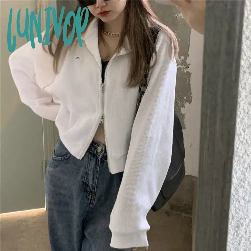 Lunivop Harajuku Streetwear Women Sweatshirts Korean Fashion Oversized Zip Up Cardigan Female