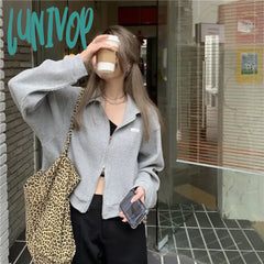 Lunivop Harajuku Streetwear Women Sweatshirts Korean Fashion Oversized Zip Up Cardigan Female