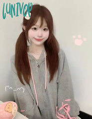 Lunivop Harajuku Sweet Cat Ears Hoodie Sweatshirts 2024 Autumn New Thicked Warm Cardigans Y2K