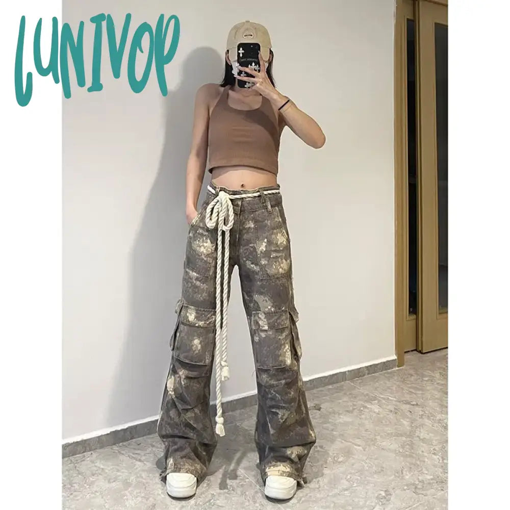 Lunivop Harajuku Vintage High Waist Loose Jeans Printting Pants 2024 Spring Women’s Y2K Wide Leg