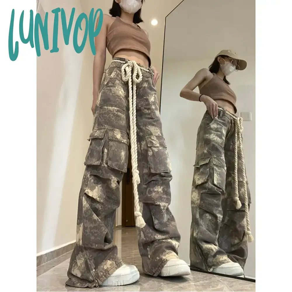 Lunivop Harajuku Vintage High Waist Loose Jeans Printting Pants 2024 Spring Women’s Y2K Wide Leg