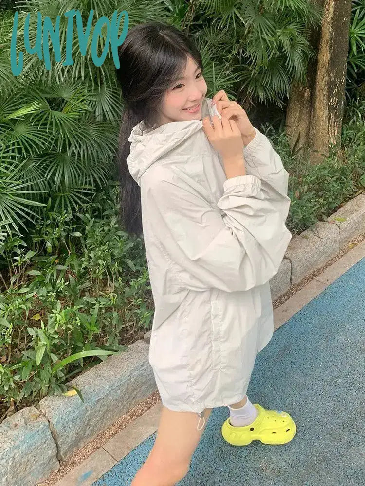Lunivop Harajuku Windbreakers Jacket Women Oversize Zipper Hooded Summer Track Jackets Outdoor
