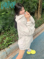 Lunivop Harajuku Windbreakers Jacket Women Oversize Zipper Hooded Summer Track Jackets Outdoor