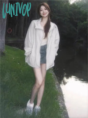 Lunivop Harajuku Windbreakers Jacket Women Oversize Zipper Hooded Summer Track Jackets Outdoor