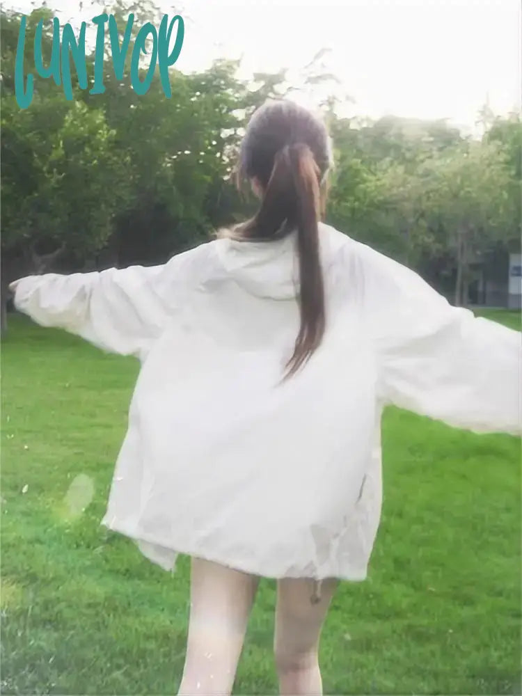 Lunivop Harajuku Windbreakers Jacket Women Oversize Zipper Hooded Summer Track Jackets Outdoor