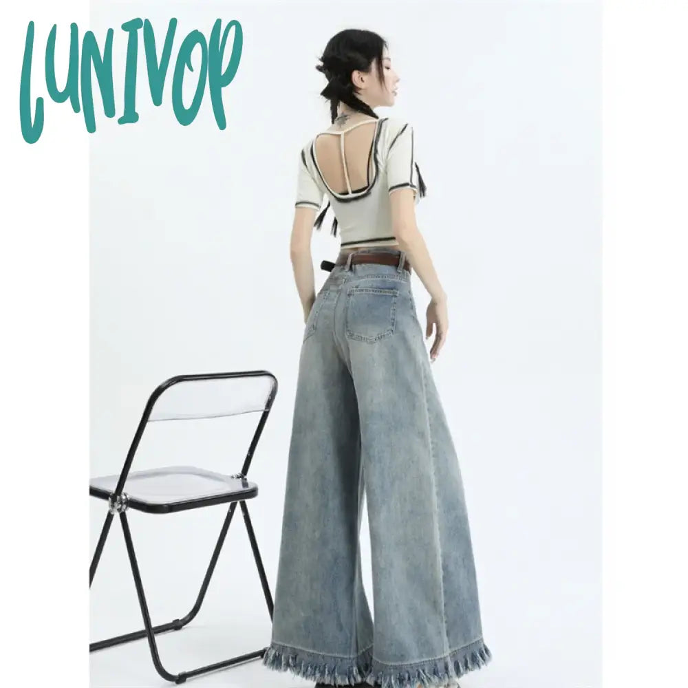 Lunivop Harajuku Women Cargo Baggy Jeans Autumn Wide Leg Pants High Waist Y2K Vintage Street Denim