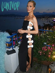 Lunivop High Quality Women Elegant Luxury Sexy Strapless Backless Bow Black Long Bandage Dress