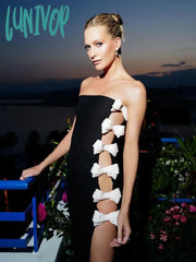 Lunivop High Quality Women Elegant Luxury Sexy Strapless Backless Bow Black Long Bandage Dress