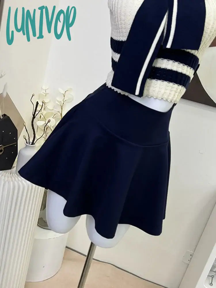 Lunivop High Street Fashion 2 Piece Skirt Set Gyaru Sailor Collar Striped Shirts Sleeveless Cozy +