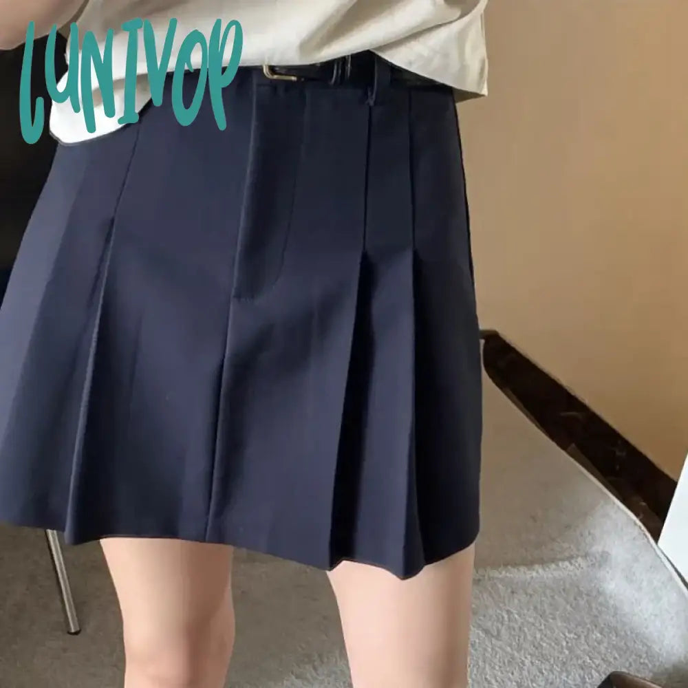 Lunivop High Waist Pleated Skirt Women New Arrival 2024 Mini Skirts Female Solid Color Casual