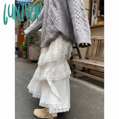 hipster dress to impress Sweet White Lace Stitching Skirt for Women Spring New Fashion Niche Chic Long Skirt