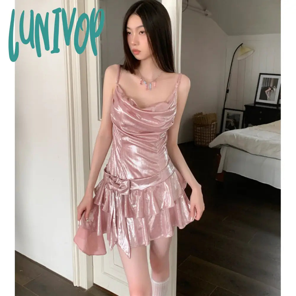 hoco dresses 2024 Early Spring Irregular Ruffled Birthday Princess Dress Bow Slimming Pink Sling Dress