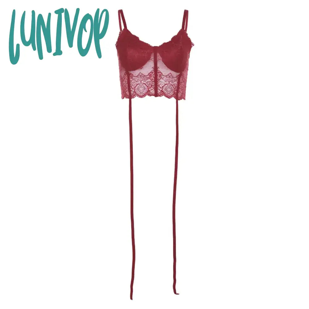 Lunivop Hollow Out Bustier Slim Red Crop Top Women Summer Camisole Lightweight Backless Sleeveless