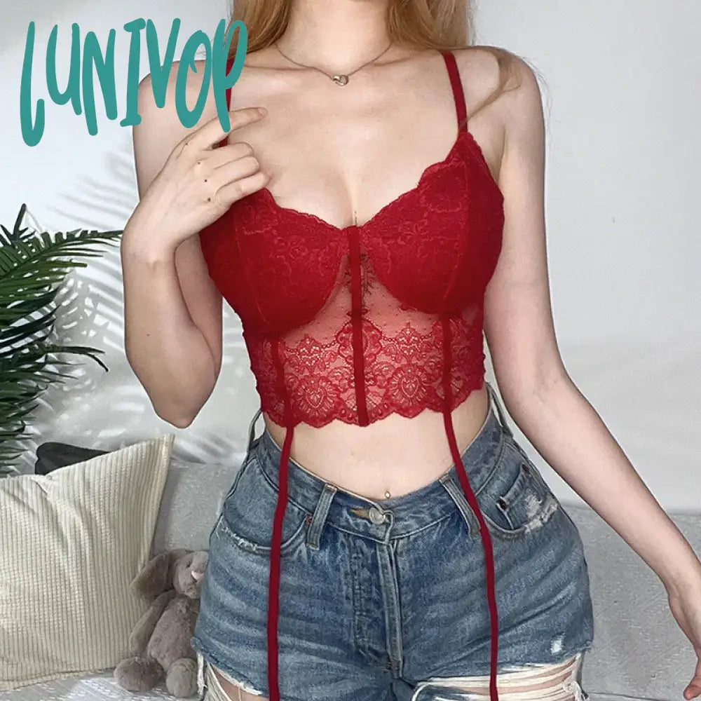 Lunivop Hollow Out Bustier Slim Red Crop Top Women Summer Camisole Lightweight Backless Sleeveless