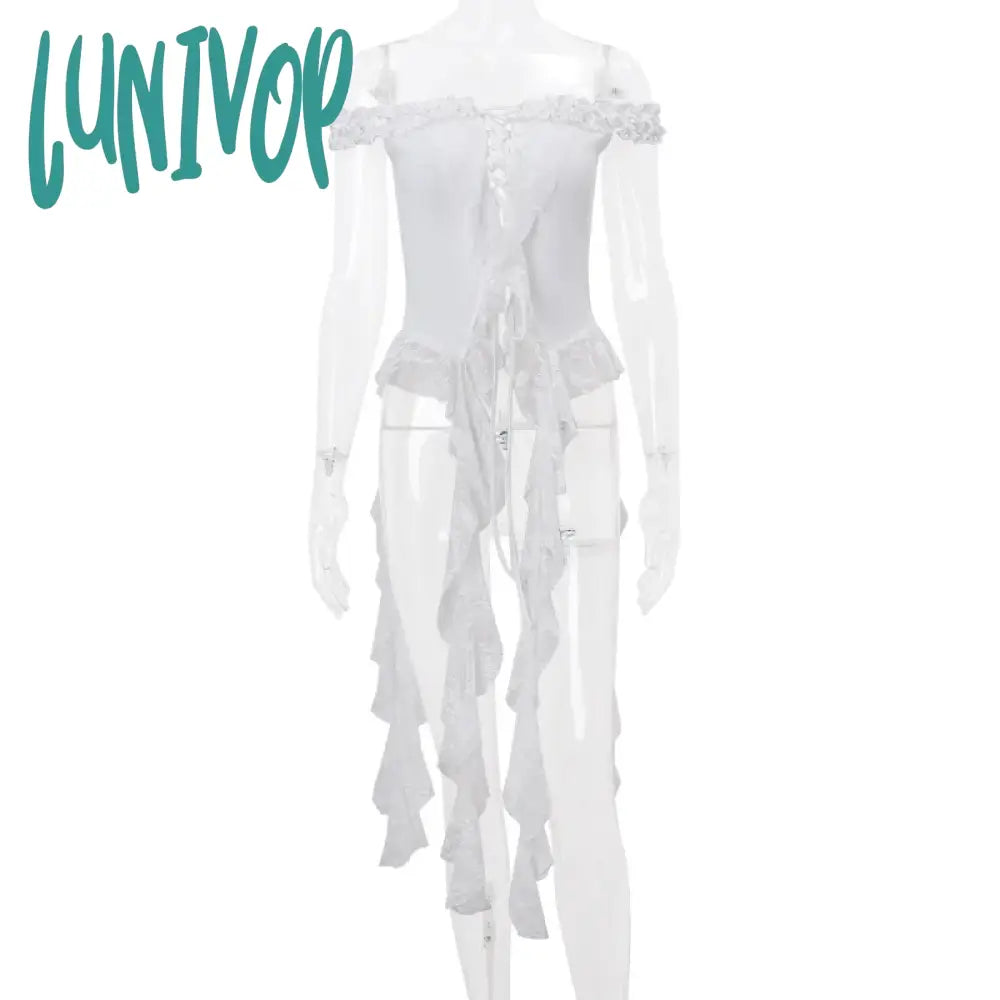 Lunivop Hollow Out Lace Crop Top Women Sexy Off Shoulder Bodycon Bandage Slim Tank Tops Ladies 2024
