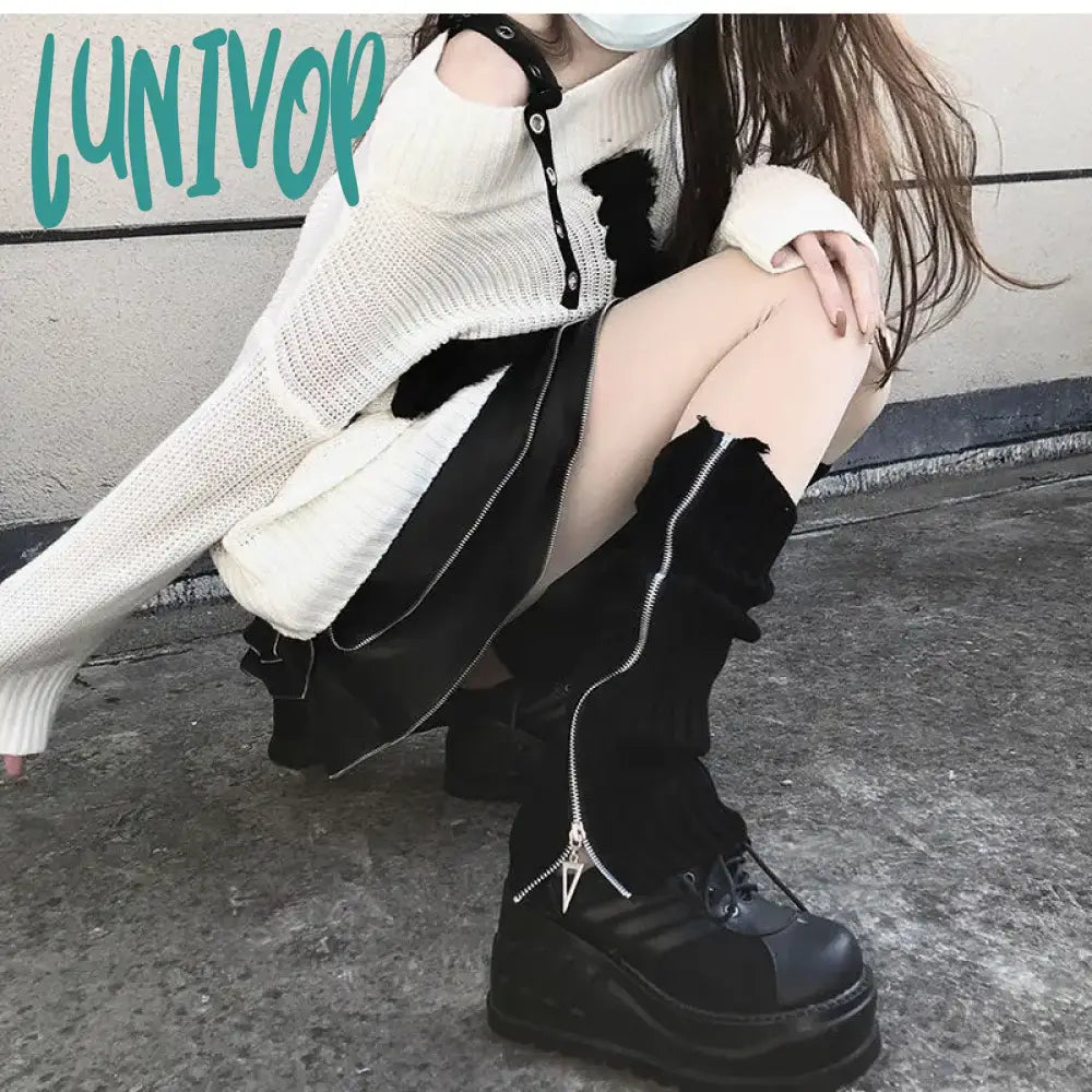 Lunivop Japanese Jk Leg Warmers Boots Socks Zipper Thigh Punk Winter Boot Cuffs Warmer Lolita Knit