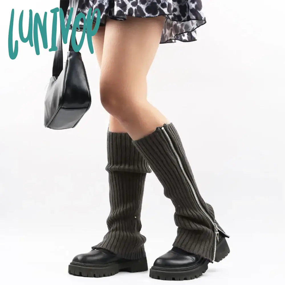 Lunivop Japanese Jk Leg Warmers Boots Socks Zipper Thigh Punk Winter Boot Cuffs Warmer Lolita Knit