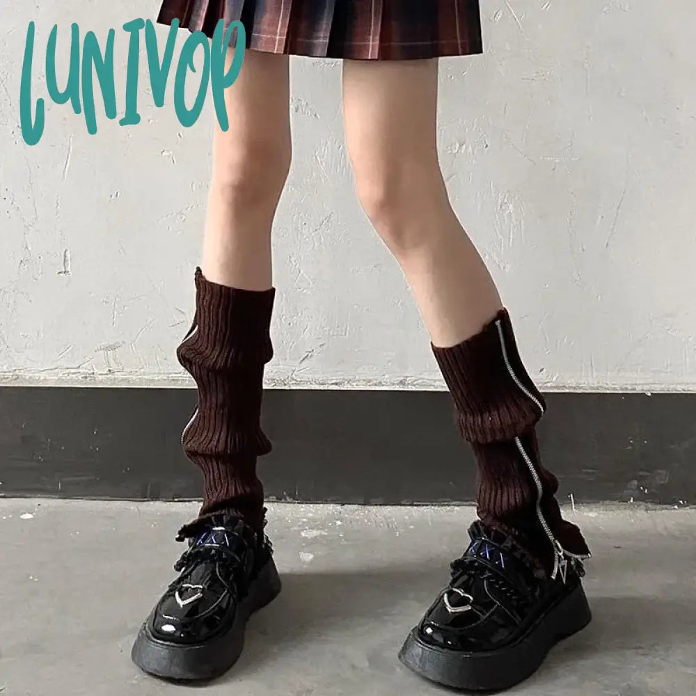 Lunivop Japanese Jk Leg Warmers Boots Socks Zipper Thigh Punk Winter Boot Cuffs Warmer Lolita Knit