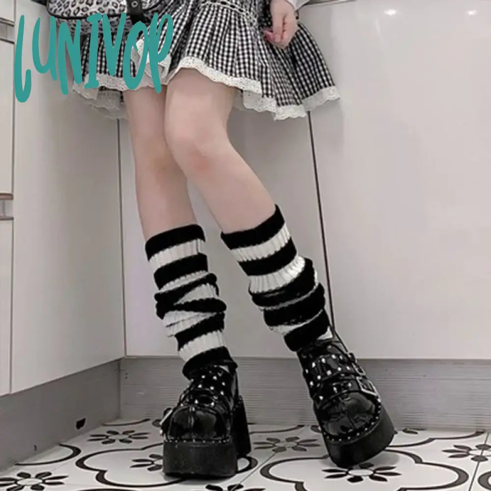 Lunivop Japanese Jk Leg Warmers Boots Socks Zipper Thigh Punk Winter Boot Cuffs Warmer Lolita Knit