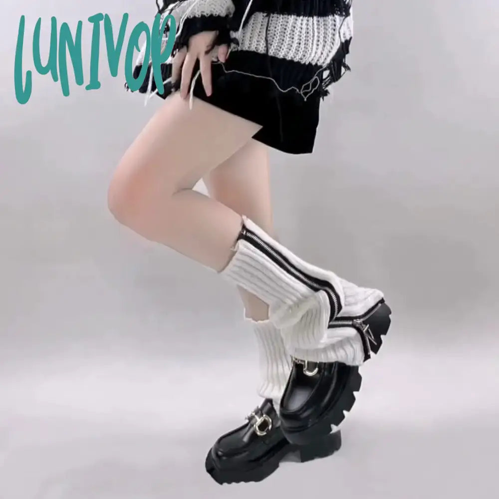 Lunivop Japanese Jk Leg Warmers Boots Socks Zipper Thigh Punk Winter Boot Cuffs Warmer Lolita Knit