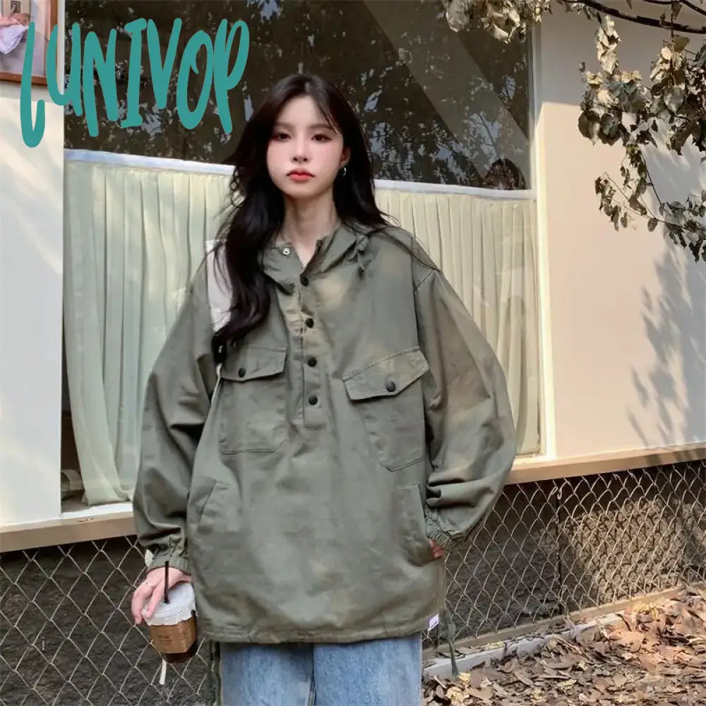 Lunivop Japanese Y2K Windbreaker Jacket Women Hooded Sweatshirts Harajuku Streetwear Jackets