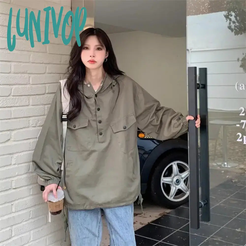 Lunivop Japanese Y2K Windbreaker Jacket Women Hooded Sweatshirts Harajuku Streetwear Jackets