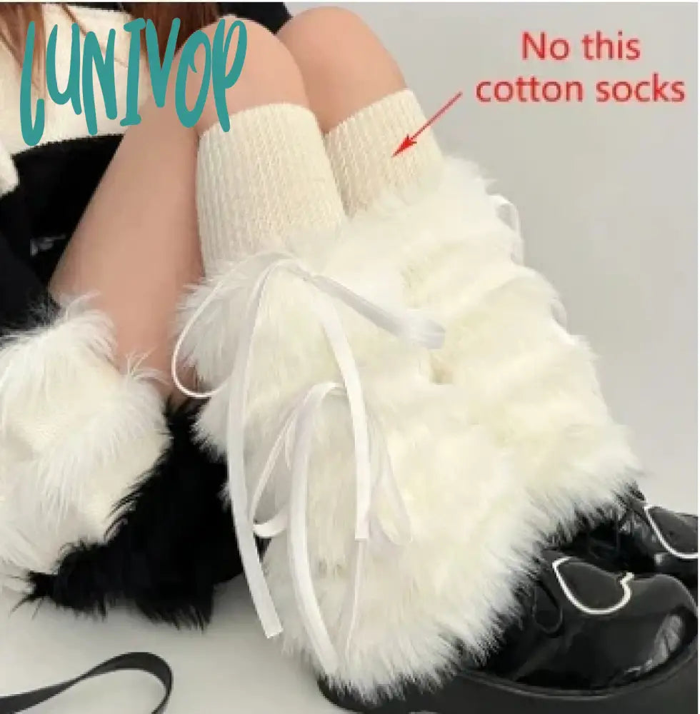 Lunivop Kawaii Bow Knot Leg Warmers Thickened Imitation Rabbit Fur Women Leggings Boots Cover