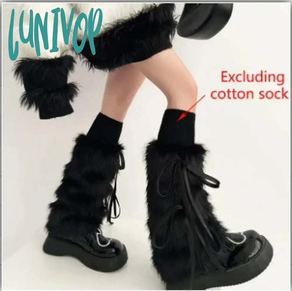 Lunivop Kawaii Bow Knot Leg Warmers Thickened Imitation Rabbit Fur Women Leggings Boots Cover