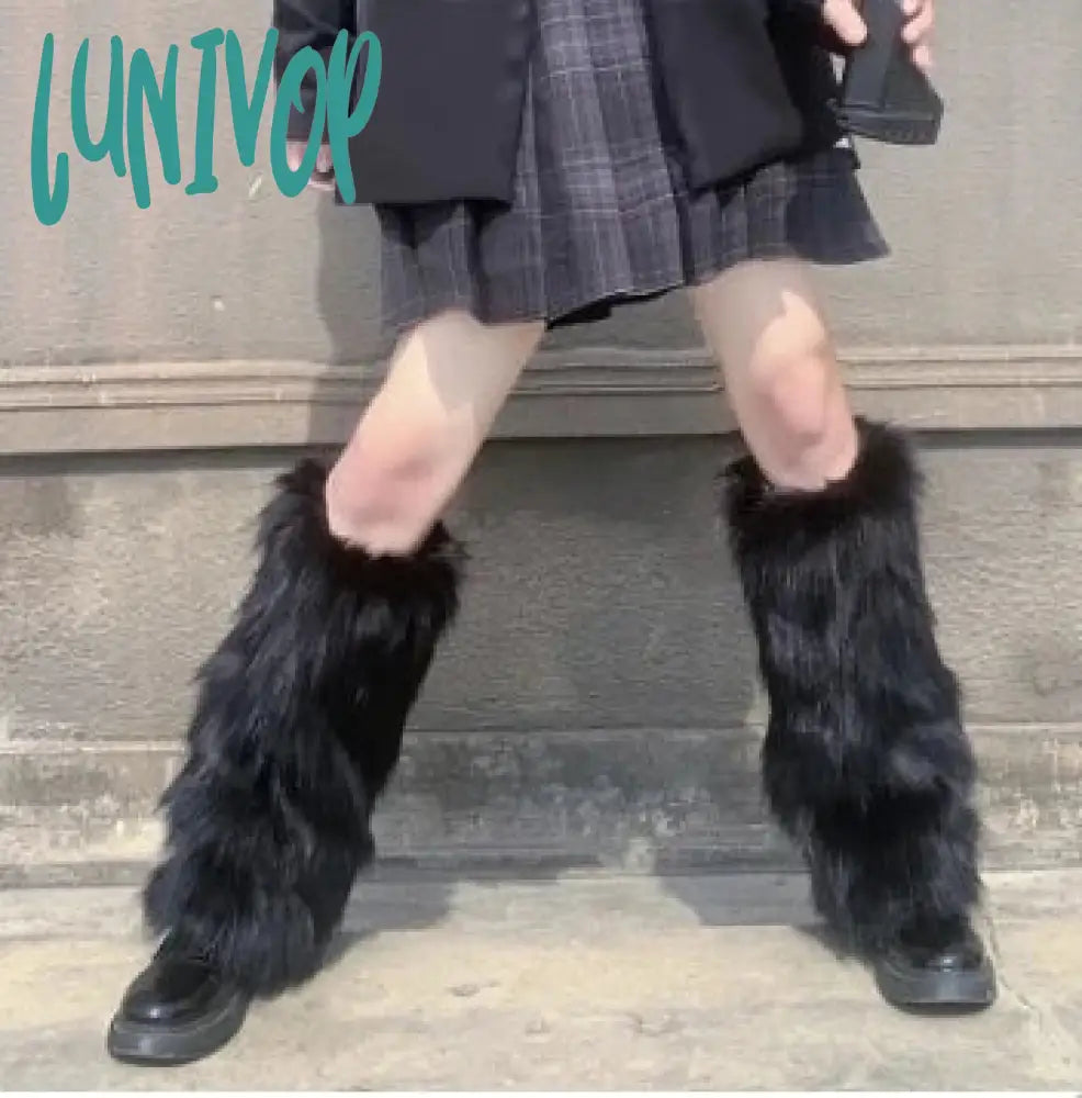 Lunivop Kawaii Bow Knot Leg Warmers Thickened Imitation Rabbit Fur Women Leggings Boots Cover