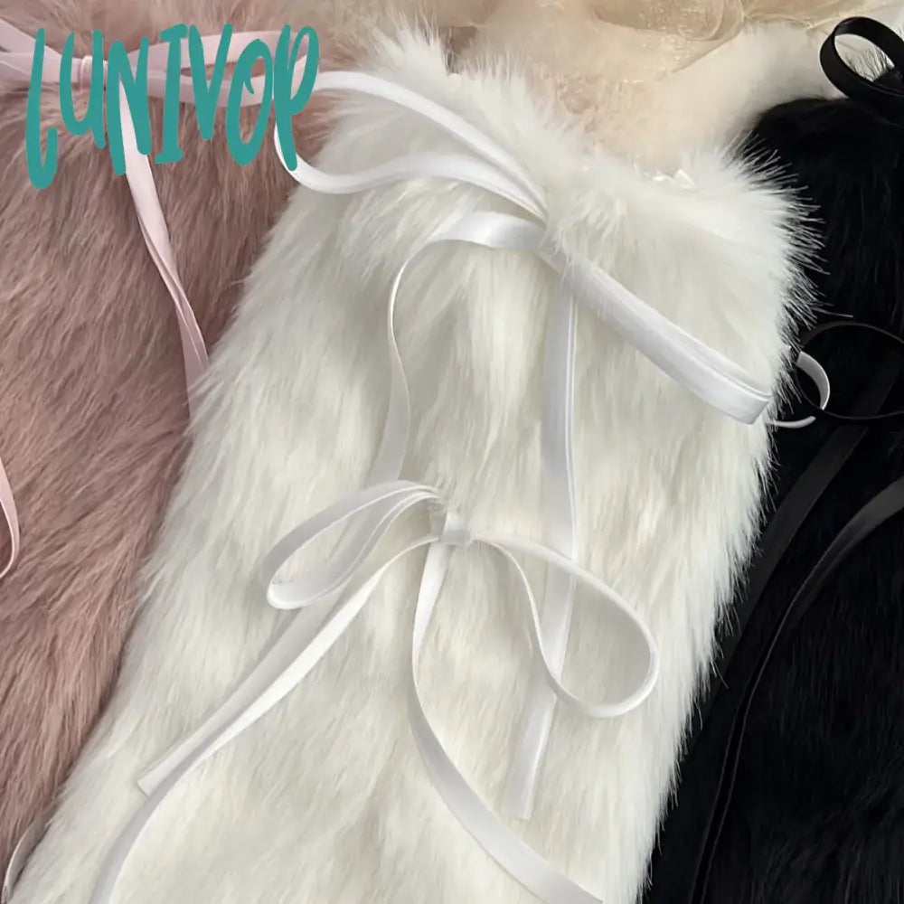 Lunivop Kawaii Bow Knot Leg Warmers Thickened Imitation Rabbit Fur Women Leggings Boots Cover