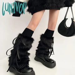 Lunivop Kawaii Bow Knot Leg Warmers Thickened Imitation Rabbit Fur Women Leggings Boots Cover