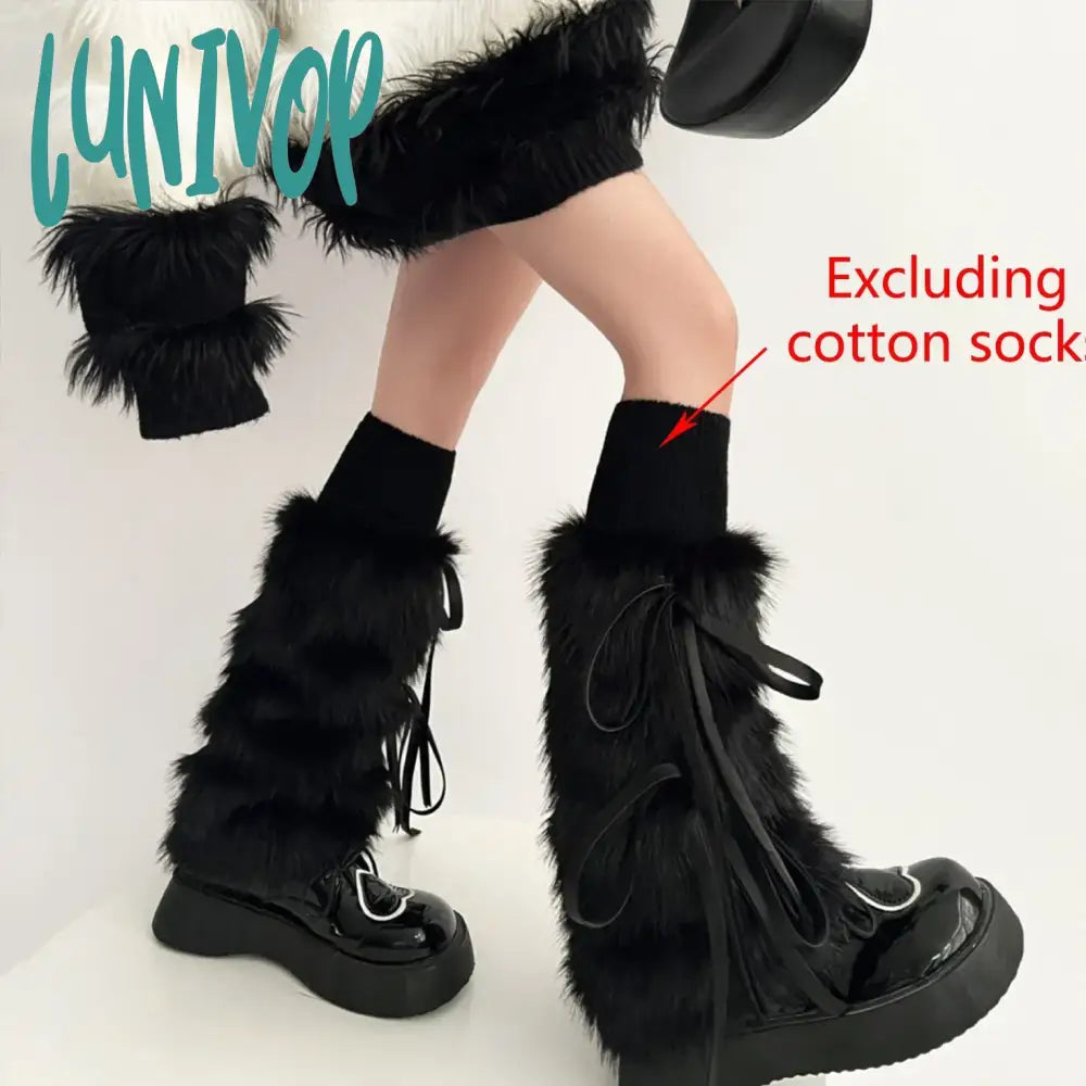 Lunivop Kawaii Bow Knot Leg Warmers Thickened Imitation Rabbit Fur Women Leggings Boots Cover