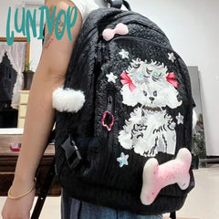 Lunivop Kawaii Dog Print Womens Backpack Bow Tie Y2K Spice Girls Designer Bag Black Casual College