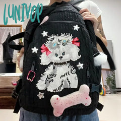 Lunivop Kawaii Dog Print Womens Backpack Bow Tie Y2K Spice Girls Designer Bag Black Casual College