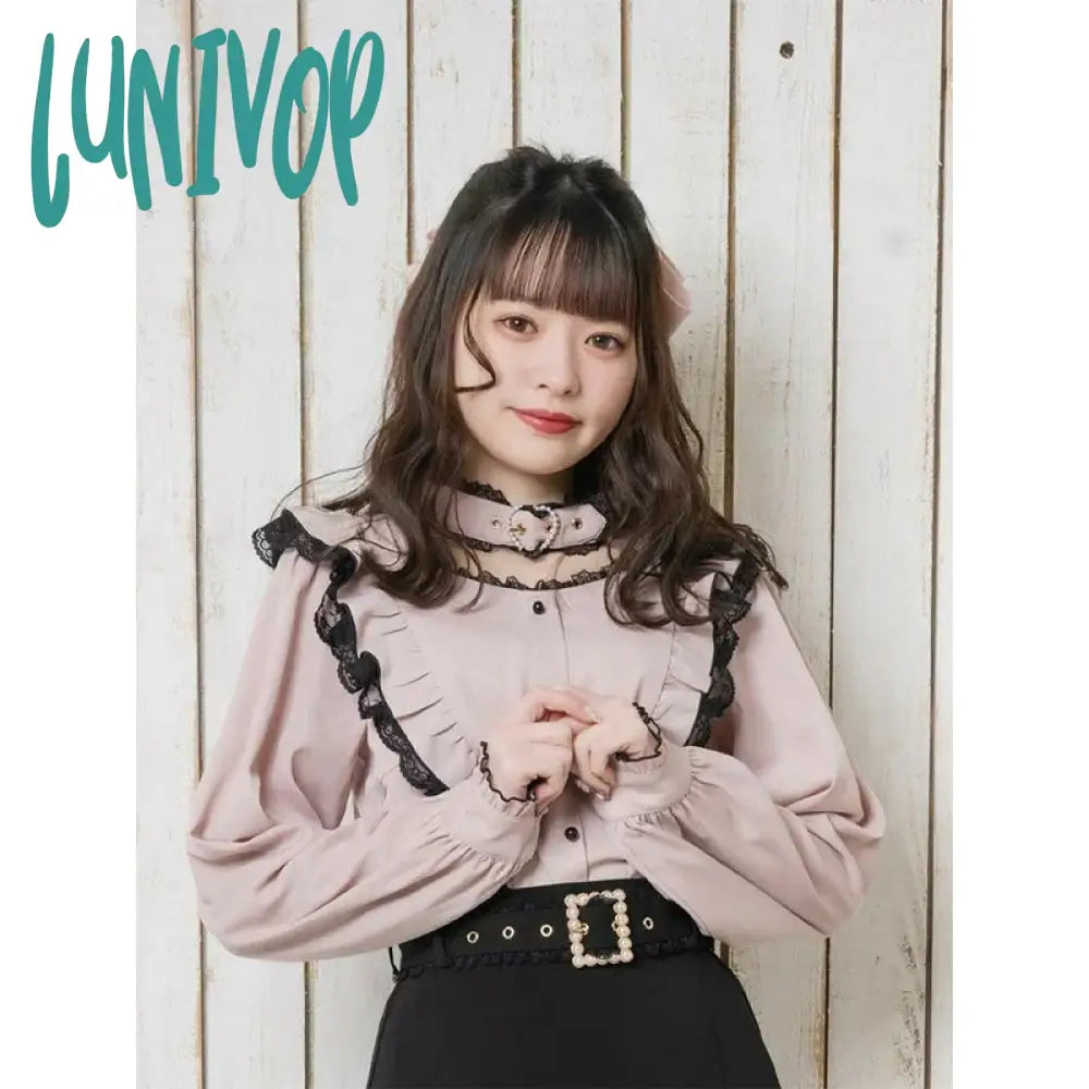 Lunivop Kawaii Women Shirts Lolita Y2K Cute Japanese Style Blouse Elegant Long Sleeve Sweet Tops