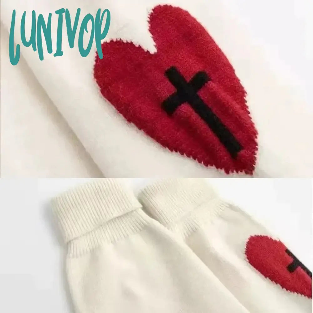 Lunivop Knit Socks Leg Warmer Japanese Jk Red Heart Cross Lolita Stockings Women Punk Harajuku Long
