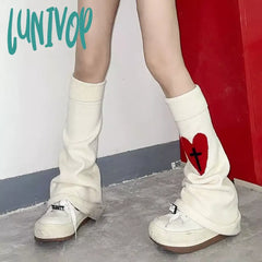 Lunivop Knit Socks Leg Warmer Japanese Jk Red Heart Cross Lolita Stockings Women Punk Harajuku Long