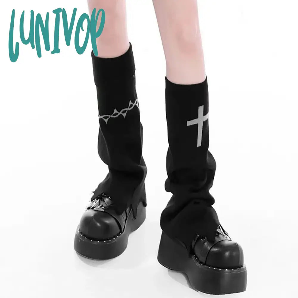 Lunivop Knit Socks Leg Warmer Japanese Jk Red Heart Cross Lolita Stockings Women Punk Harajuku Long