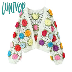 Lunivop Knitted Cardigan Women Autumn Hollow Out Splice Flower Short Sweater Vest Women’s Street